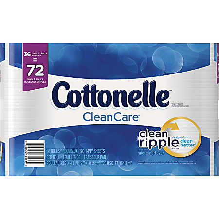 Cottonelle CleanCare CleanRipple 1-Ply Toilet Paper, White, 190 Sheets Per Roll, Case Of 36 Rolls
