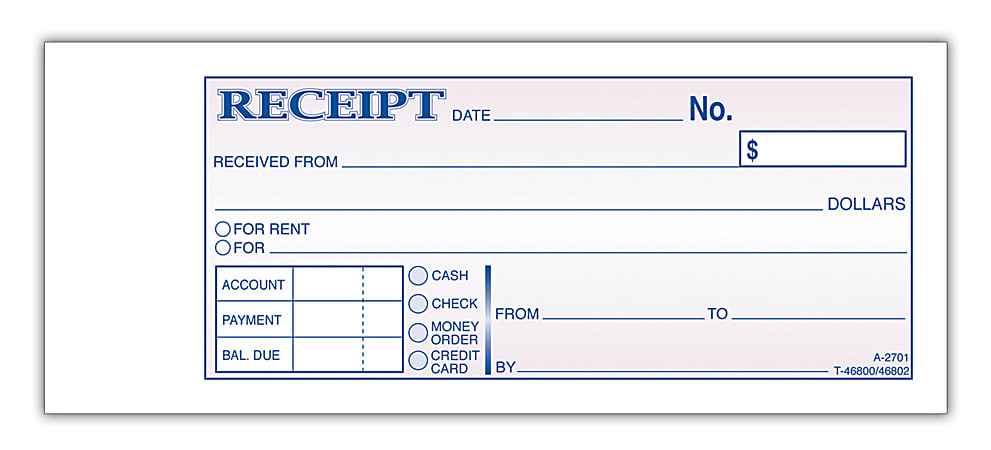 Adams® Money/Rent Receipt Books, 7 3/16" x 2 3/4", 2-Part, Carbon, 50 Set Book