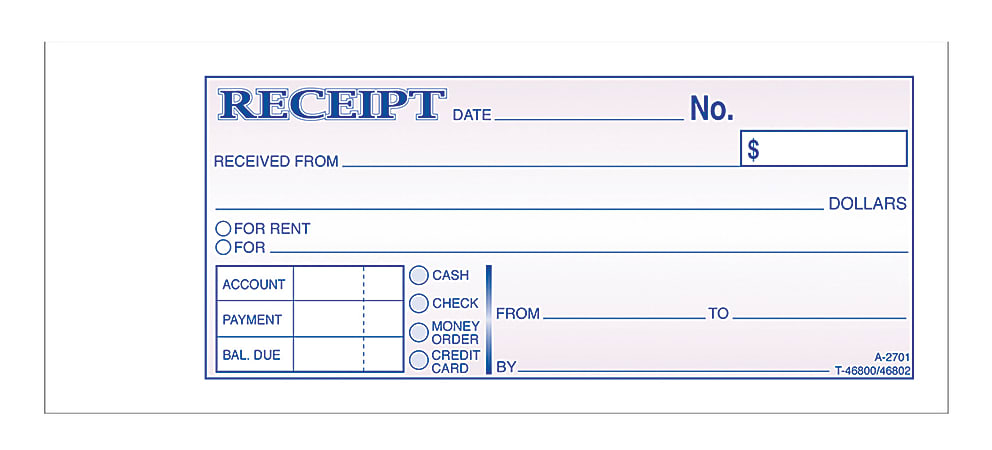 Adams® Money/Rent Receipt Books, 7 3/16" x 2 3/4", 2-Part, Carbon, 50 Set Book