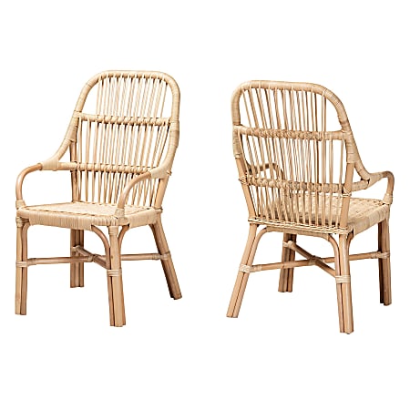 bali & pari Sumatera Rattan Dining Accent Chairs, Natural Brown, Set Of 2 Chairs