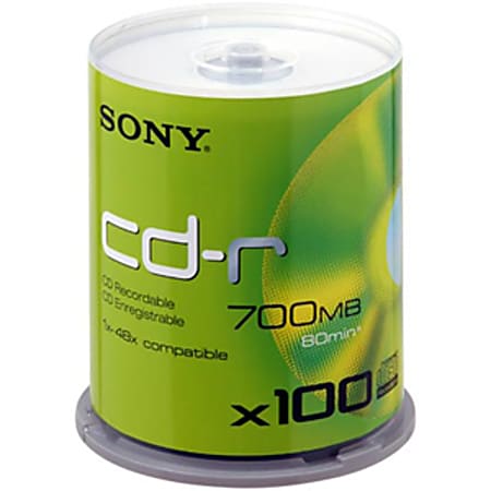 Sony 100CDQ80SP CD Recordable Media - CD-R - 48x - 700 MB - 100 Pack Spindle
