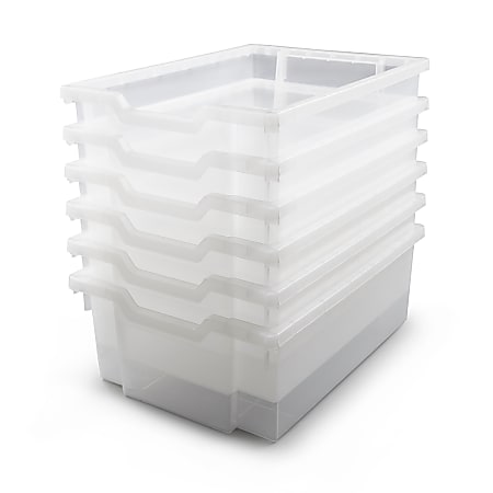 Gratnells Deep F2 Tray, Heavy Duty School, Industrial & Utility Bins, 12.3" x 16.8" x 5.9", Translucent, Pack Of 6