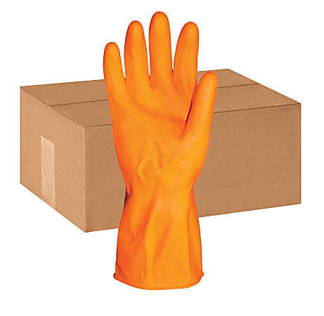 ProGuard Deluxe Flock Lined Latex Gloves, Large, Orange, Pack Of 12