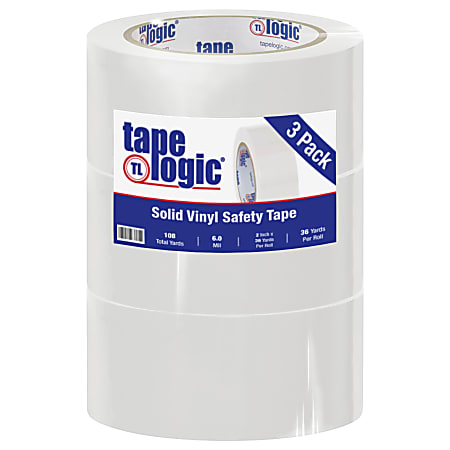 BOX Packaging Solid Vinyl Safety Tape, 3" Core, 2" x 36 Yd., White, Case Of 3