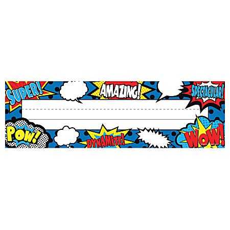 Teacher Created Resources Flat Name Plates, 3 1/2" x 11 1/2", Superhero, 36 Plates Per Pack, Case Of 5 Packs