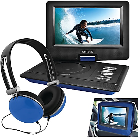 Ematic EPD116 Portable DVD Player - 10" Display - 1024 x 600 - Blue - DVD-R, CD-R - DVD Video, Video CD, MP4, DivX - CD-DA, MP3 - Lithium Polymer (Li-Polymer)