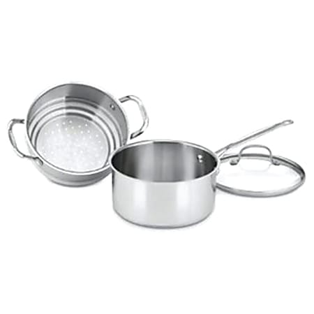 Cuisinart 3 Qt. Steamer Set (3-Pc.) - 3 quart Saucepan, Steamer Insert, Lid - Glass Lid, Aluminum, Stainless Steel, Cast Stainless Steel Handle - Dishwasher Safe - Oven Safe