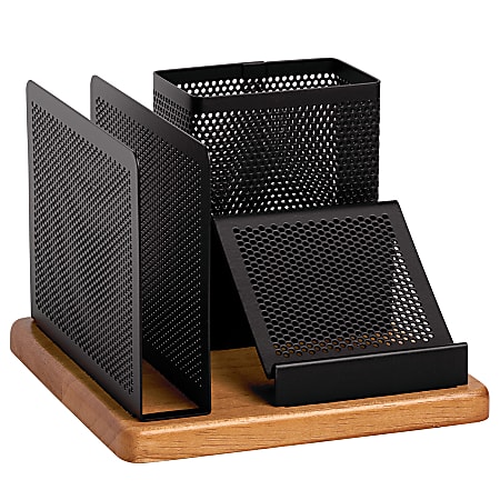 Rolodex® Distinctions™ Punched Metal And Wood Desk Organizer, Black/Cherry
