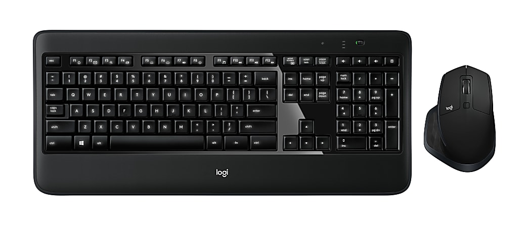 Logitech® Performance Wireless Keyboard & Mouse, Straight Full Size Keyboard, Black, Right-Handed Laser Mouse, MX900