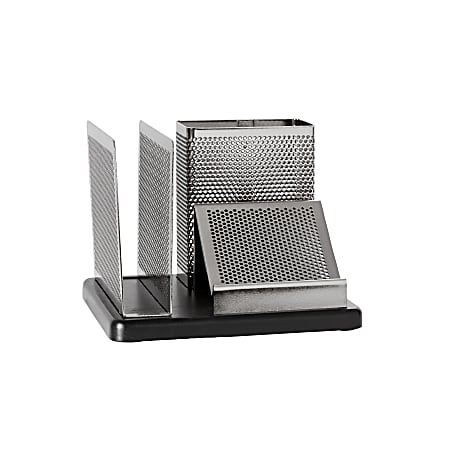 Rolodex® Distinctions™ Punched Metal And Wood Desk Organizer, Black/Pewter