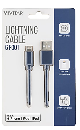 Vivitar Lightning To USB-A Cable, 6', Navy, NIL1006-NAV-STK-24