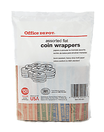 Pap-R Products Flat Tubular Coin Wrappers, Assorted, Pack Of 150 Wrappers
