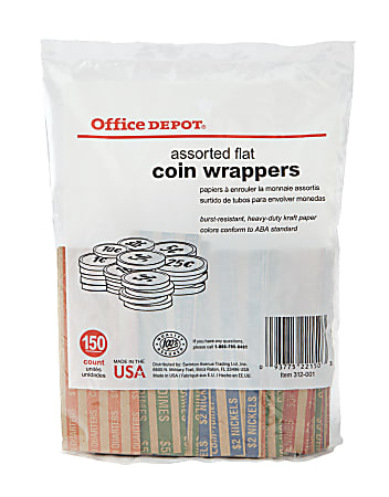 PAP-R Office Depot Brand Flat Tubular Coin Wrappers, Assorted, Pack Of 150 Wrappers
