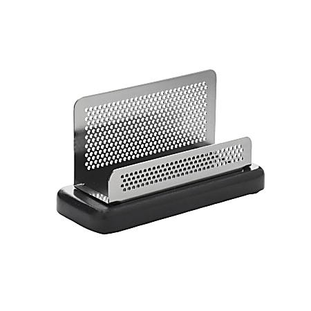 Rolodex® Distinctions™ Punched Metal And Wood Business Card Holder, Black/Pewter