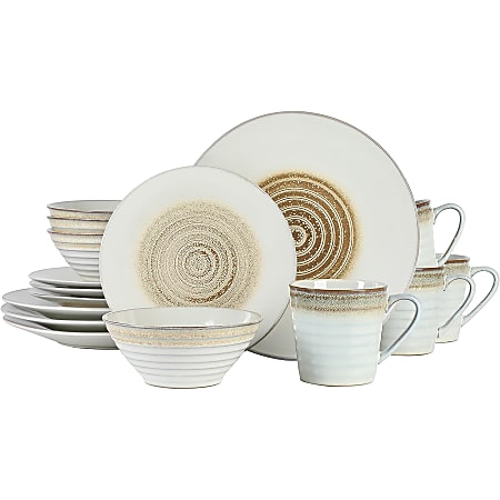Gibson Elite 16-Piece Spiral Embossed Stoneware Dinnerware Set, Taupe