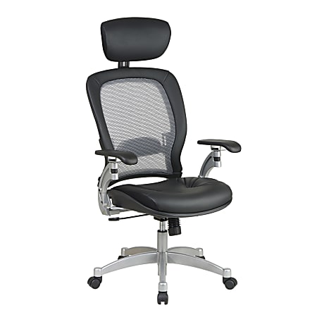 Office Star™ Professional AirGrid Bonded Leather High-Back Chair With Adjustable Headrest, Black/Platinum