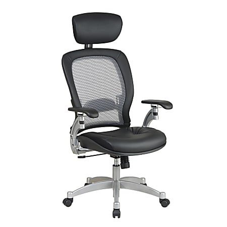 Office Star Professional AirGrid Bonded Leather High Back Chair With Adjustable Headrest Black Platinum