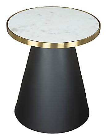 Zuo Modern Fusion Marble, MDF, Stainless Steel, Iron Round End Table, 20-1/8”H x 18-1/8”W x 18-1/8”D, White/Gold/Black