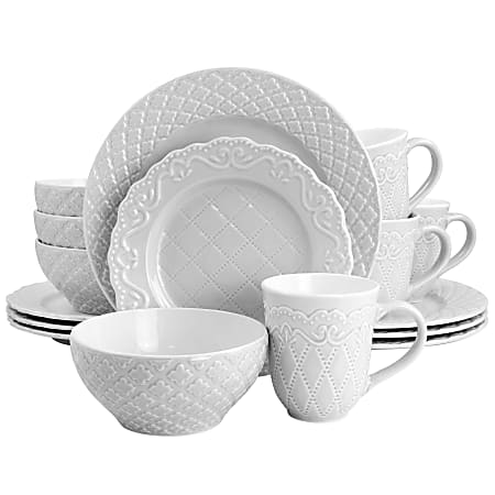 Gibson Home Quilted Eyelet 16-Piece Dinnerware Set, Gray