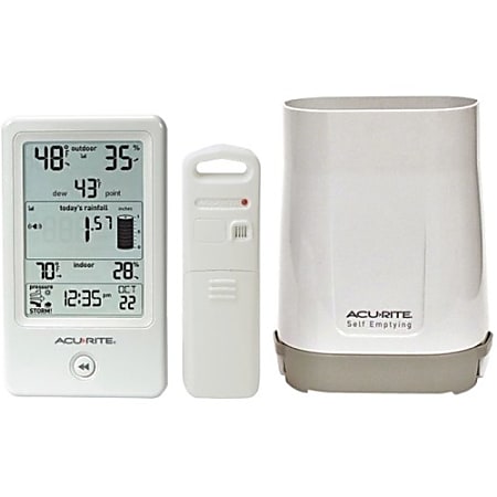 AcuRite Rain Gauge with Indoor/Outdoor Temperature - Digital LCD - Weather Station100 ft - Temperature, Rainfall, Humidity, Atmospheric Pressure - Desktop, Wall Mountable