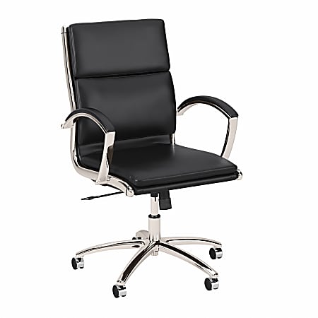 Bush® Business Furniture Modelo Mid-Back Leather Executive Office Chair, Black, Standard Delivery
