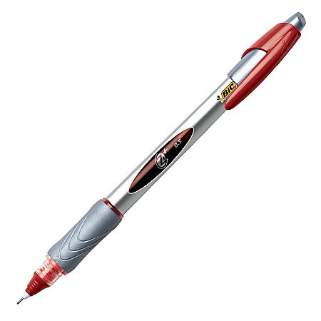 BIC® Z4™+ Liquid Ink Rollerball Pens, 0.5 mm, Extra Fine Point, Silver Barrel, Red Ink, Pack Of 12
