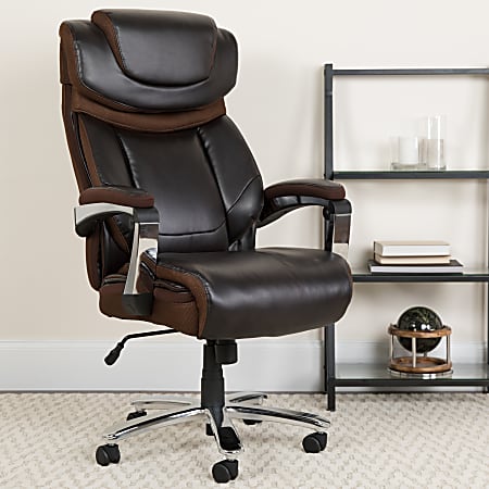 Flash Furniture Hercules Big & Tall Ergonomic LeatherSoft™ Faux Leather Office Chair With Height-Adjustable Headrest, Brown/Gray