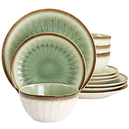 Gibson Elite Mayfair Bay 12-Piece Stoneware Dinnerware Set, Green