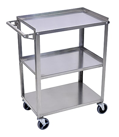 Luxor 3-Shelf Stainless Steel Serving Cart, 34 1/4"H x 28 1/4"W x 16"D