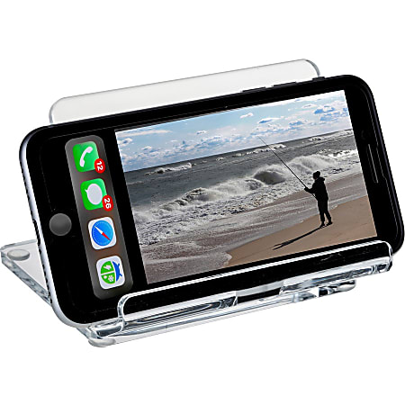 Kantek Acrylic Mobile Phone Stand - Portrait, Landscape - Acrylic - Clear - Adjustable Angle, Foldable, Non-skid Feet Kantek Acrylic Mobile Phone Stand - Portrait, Landscape - Acrylic - Clear - Adjustable Angle, Foldable, Non-skid Feet