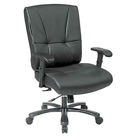 Office Star™ Big & Tall Leather High-Back Chair, 45 1/2"H x 33"W x 28 1/4"D, GunMetal Frame, Black Leather
