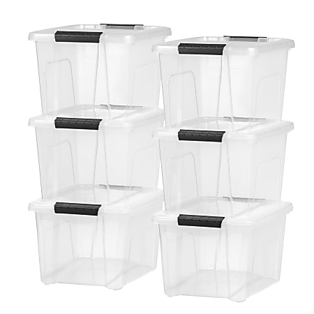 Iris USA® Buckled Boxes, 20.5 Qt, 19-1/16”L x 15-3/16”W x 9-1/4”H, Clear, Set Of 6 Boxes