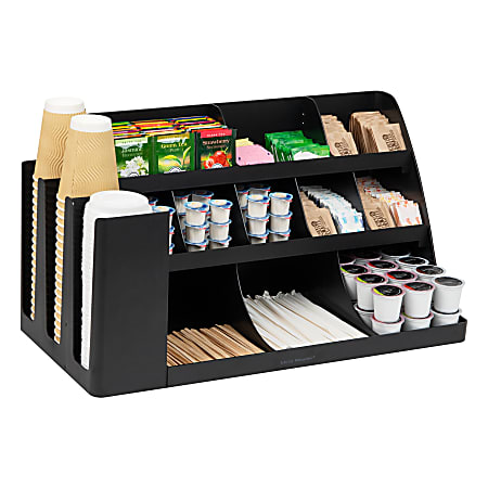 Mind Reader Anchor Collection 14-Compartment/3-Tier Coffee Cup And Snack  Countertop Organizer, 12-1/2H x 11-1/2W x 24L, Black