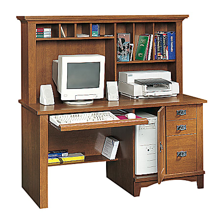 Sauder® Mission Computer Desk With Hutch And Lower Shelf, 57 1/4"H x 59 1/2"W x 23 1/2"D, Fruitwood