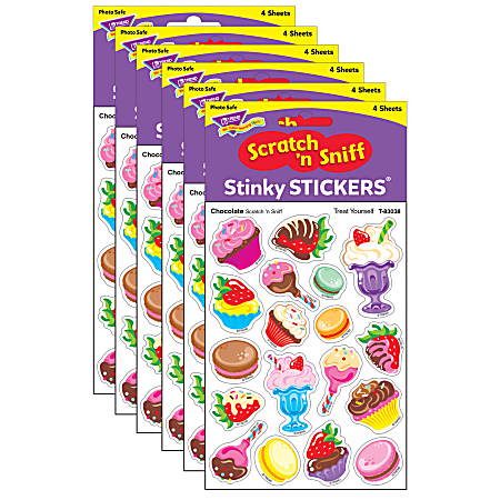 Trend Stinky Stickers, Treat Yourself/Chocolate, 72 Stickers Per Pack, Set Of 6 Packs