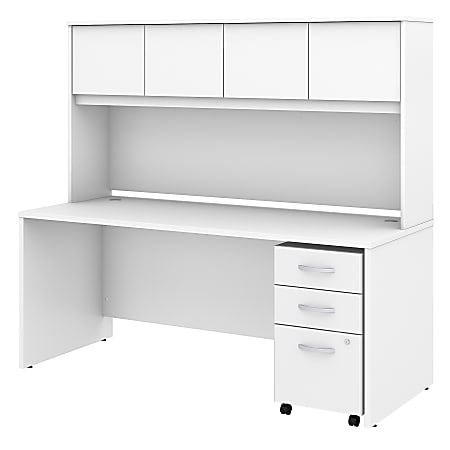 Bush Business Furniture Studio C Office Desk with Hutch and Mobile File Cabinet, 72"W x 30"D, White, Standard Delivery