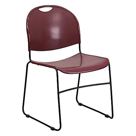 Flash Furniture HERCULES Plastic Ultra-Compact Stack Chair, Burgundy Plastic/Black Frame