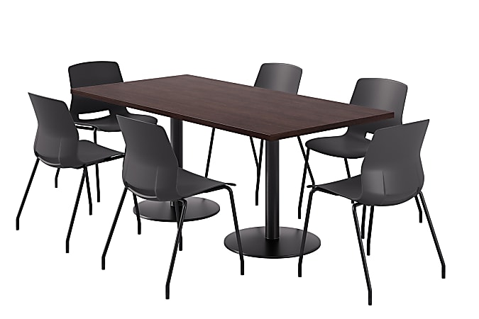 KFI Studios Proof Rectangle Pedestal Table With Imme Chairs, 31-3/4”H x 72”W x 36”D, Cafelle Top/Black Base/Black Chairs