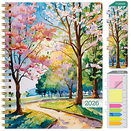 2026 Excello Brands Hardcover Fashion Daily/Weekly/Monthly Planner, 8.5" x 11", Watercolor Tree November 2025 - December 2026, (FSHN-CY26-8511-43)