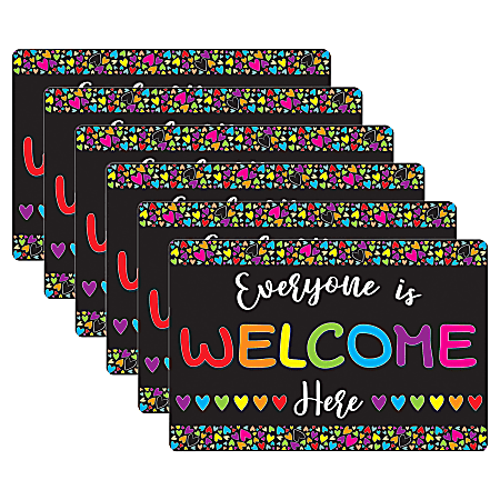 Ashley Smart Poly Computer Mouse Pad, 8" x 10", Everyone is Welcome Here Hearts, Pack Of 6 Mouse Pads