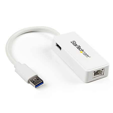 StarTech.com USB 3.0 To Gigabit Ethernet Adapter NIC With USB Port, White