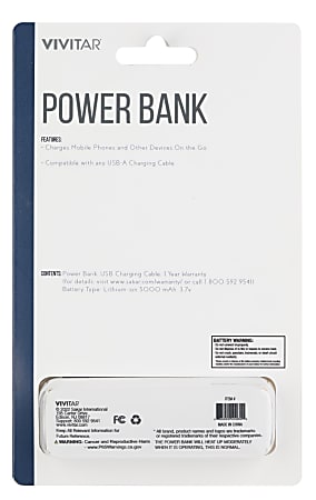 Vivitar 5000mah Power Bank Black NIL7002 BLK STK 24 - Office Depot