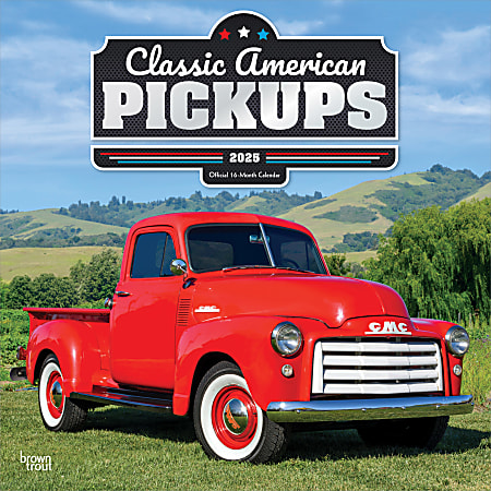 2025 BrownTrout Classic American Pickups Monthly Square Wall Calendar, 12" x 12", Cars and Trucks, Jan to Dec 2025, 9781975479886