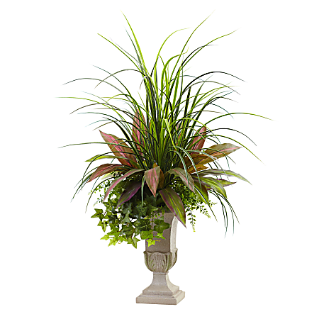 Nearly Natural Mixed Grass, Dracaena, Sage Ivy & Fern 36”H Artificial Plant With Planter, 36”H x 29”W x 23”D, Green