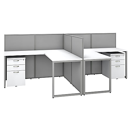Bush Business Furniture Easy Office 60" 2-Person L-Shaped Desk With File Cabinets And 45"H Panels, Pure White/Silver Gray, Standard Delivery