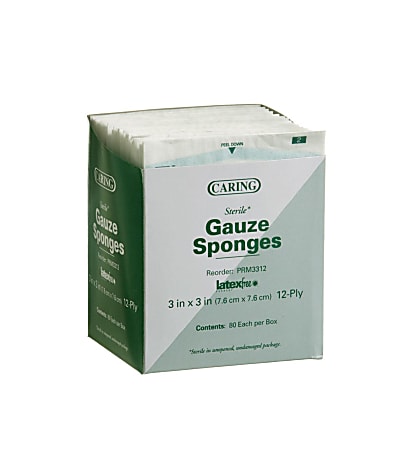 Medline Caring Sterile Woven Gauze Sponges, 12-Ply, 3" x 3", Case Of 30