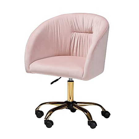 Baxton Studio Ravenna Contemporary Glam And Luxe Mid-Back Fabric Swivel Office Chair, Blush Pink/Gold