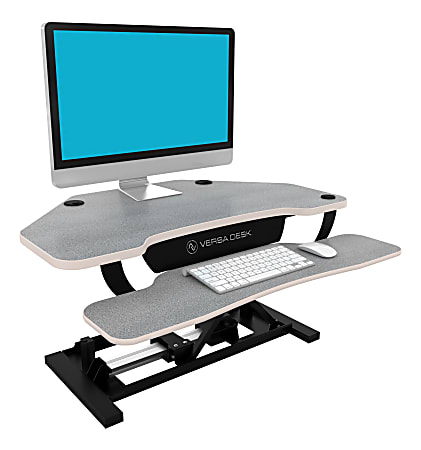 VersaDesk Power Pro Corner Push-Button Electric Height-Adjustable Sit-to-Stand Desk Riser, Gray