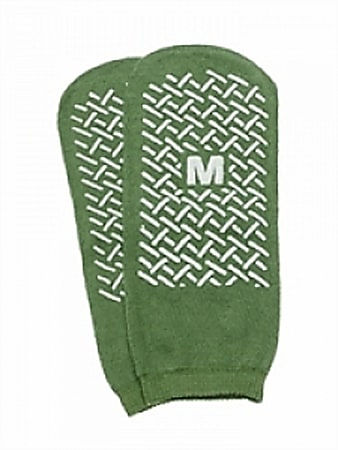 Medline Single-Tread Terry Cloth Slippers, Medium, Green, Pack Of 48 Pairs