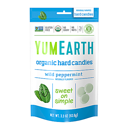 YumEarth Organic Wild Peppermint Hard Candies, 3.3 Oz, Pack Of 3 Bags